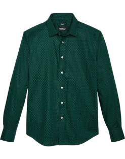 Awearness Kenneth Cole Slim Fit Woven Sport Shirt, Dark Green Dot