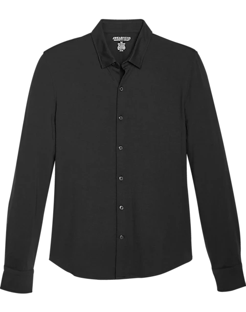 Awearness Kenneth Cole Slim Fit Spread Collar Sport Shirt, Black 1 Awearness Kenneth Cole Slim Fit Spread Collar Sport Shirt, Black
