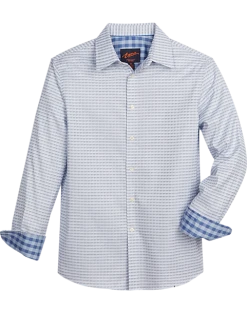 Egara Slim Fit Spread Collar Sport Shirt, Blue Pyramid Pattern