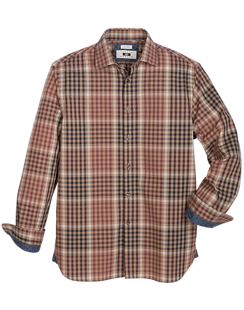 Joseph Abboud Modern Fit Spread Collar Sport Shirt, Navy And Tan Plaid 1 Joseph Abboud Modern Fit Spread Collar Sport Shirt, Navy And Tan Plaid