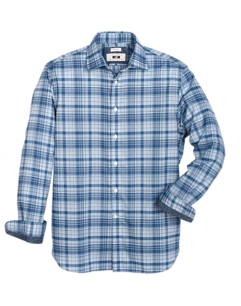 Joseph Abboud Modern Fit Spread Collar Sport Shirt, Blue Plaid 1 Joseph Abboud Modern Fit Spread Collar Sport Shirt, Blue Plaid