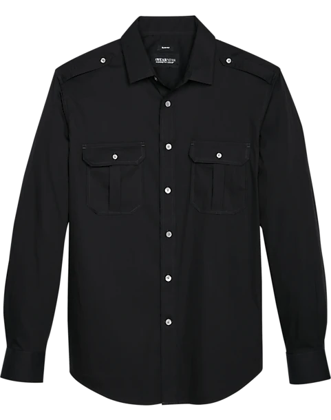 Awearness Kenneth Cole Slim Fit Twill Military Sport Shirt, Black 1 Awearness Kenneth Cole Slim Fit Twill Military Sport Shirt, Black
