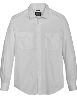 Awearness Kenneth Cole Slim Fit Twill Military Sport Shirt, White