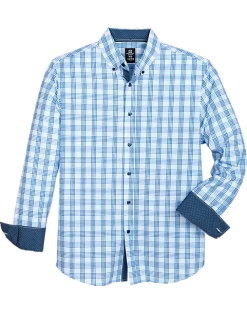 Michael Strahan Modern Fit Button-Down Collar Sport Shirt, Blue Plaid
