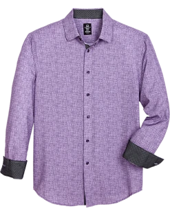 Michael Strahan Modern Fit Hidden Button-Down Collar Sport Shirt, Purple Gingham
