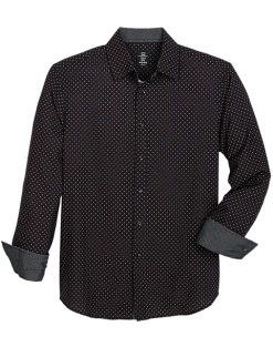 Michael Strahan Modern Fit Spread Collar Sport Shirt, Black Mini Diamond
