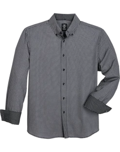 Michael Strahan Modern Fit Button-Down Collar Sport Shirt, Black Mini Check