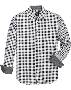 Michael Strahan Modern Fit Button-Down Collar Sport Shirt, Black Plaid
