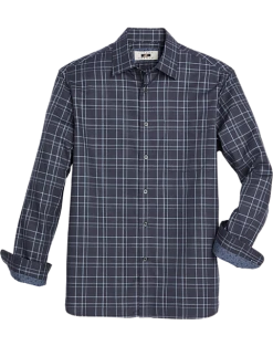 Joseph Abboud Modern Fit Sport Shirt, Navy Roadmap Plaid