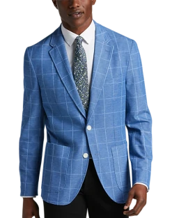 Michael Strahan Modern Fit Knit Sport Coat, Medium Blue Windowpane
