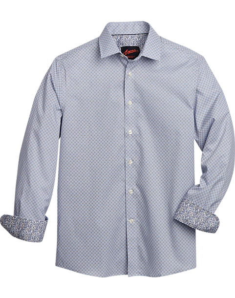 Egara Slim Fit Sport Shirt, Blue Tie Print 1 Egara Slim Fit Sport Shirt, Blue Tie Print