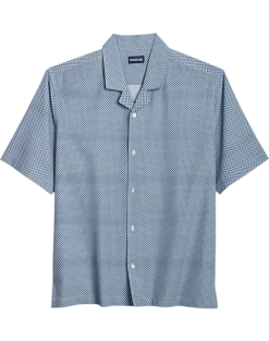 Haggar Modern Fit Short Sleeve Micropoly Camp Shirt , Navy Diamond