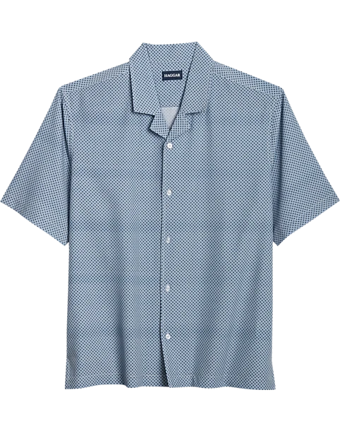 Haggar Modern Fit Short Sleeve Micropoly Camp Shirt , Navy Diamond 1 Haggar Modern Fit Short Sleeve Micropoly Camp Shirt , Navy Diamond
