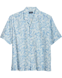 Haggar Modern Fit Short Sleeve Camp Shirt, Light Blue Botanical
