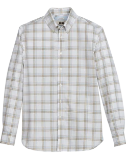 Joseph Abboud Modern Fit Short Sport Shirt, Olive Plaid