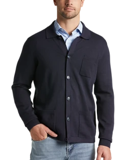 Joseph Abboud Modern Fit Spread Collar Knit Cardigan, Navy