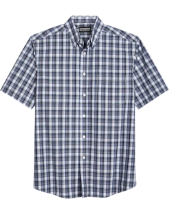 Haggar Modern Fit LIFE KHAKI™ Short Sleeve Plaid Sport Shirt, Dark Blue Plaid