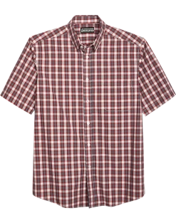Haggar Life Khaki Modern Fit Short Sleeve Sport Shirt, Red Plaid