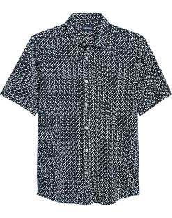 Haggar Modern Fit Short Sleeve Pique Sport Shirt, Dark Blue