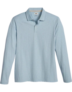 Joseph Abboud Modern Fit Long Sleeve Polo Shirt, Light Blue Slub Stripe