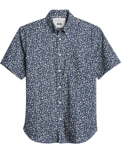 Joseph Abboud Modern Fit Short Sleeve Sport Shirt, Navy Fossil Leaf