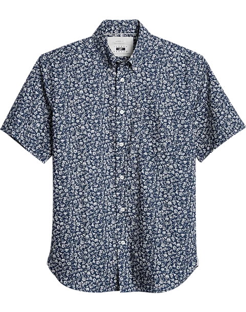 Joseph Abboud Modern Fit Short Sleeve Sport Shirt, Navy Fossil Leaf 1 Joseph Abboud Modern Fit Short Sleeve Sport Shirt, Navy Fossil Leaf