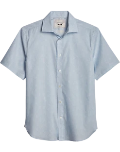 Joseph Abboud Modern Fit Short Sleeve Sport Shirt, Light Blue Leaf