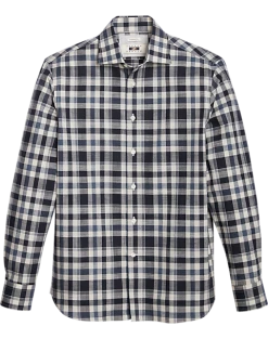 Joseph Abboud Modern Fit Slub Sport Shirt, Navy Plaid