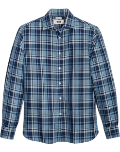 Joseph Abboud Modern Fit Slub Sport Shirt Blue Plaid