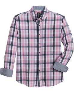 Michael Strahan Four-Way Stretch Modern Fit Button-Down Collar Sport Shirt, Pink & Gray Plaid