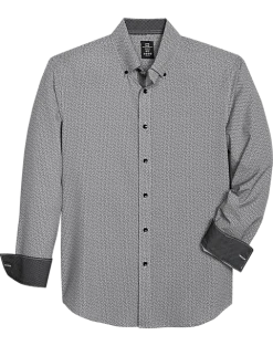 Michael Strahan Four-Way Stretch Modern Fit Sport Shirt, Black Geo-Pinwheel