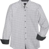 Michael Strahan Four-Way Stretch Modern Fit Sport Shirt, White Windowpane Plaid
