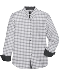 Michael Strahan Four-Way Stretch Modern Fit Sport Shirt, White Windowpane Plaid