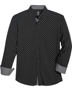Michael Strahan Four-Way Stretch Modern Fit Sport Shirt, Black & Pink Dot