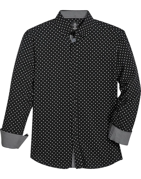 Michael Strahan Four-Way Stretch Modern Fit Sport Shirt, Black & Pink Dot 1 Michael Strahan Four-Way Stretch Modern Fit Sport Shirt, Black & Pink Dot