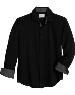 Con.Struct Four-Way Stretch Slim Fit Spread Collar Sport Shirt, Black