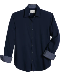 Con.Struct Four-Way Stretch Slim Fit Spread Collar Sport Shirt, Navy