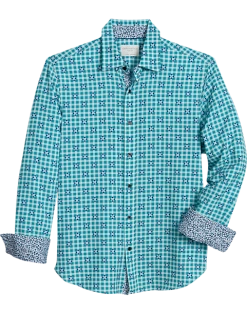 Con.Struct Slim Fit Spread Collar Sport Shirt Green And Blue