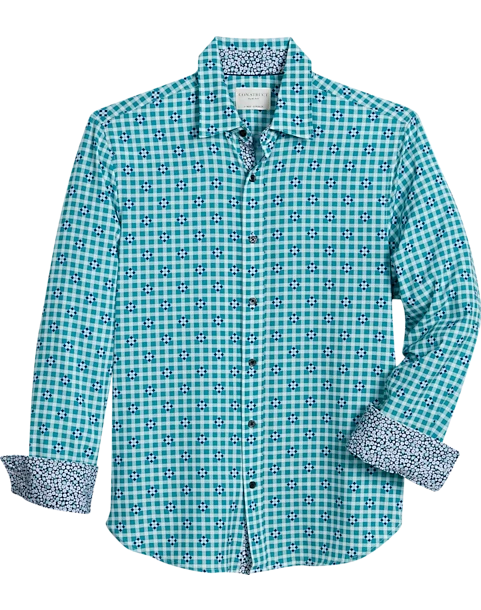 Con.Struct Slim Fit Spread Collar Sport Shirt Green And Blue 1 Con.Struct Slim Fit Spread Collar Sport Shirt Green And Blue