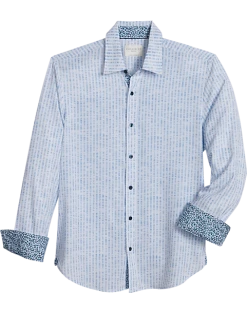 Con.Struct Slim Fit Spread Collar Sport Shirt, White And Blue Seersucker