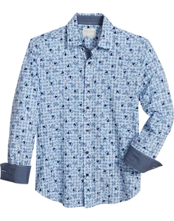 Con.Struct Slim Fit Spread Collar Sport Shirt, Blue Dogs