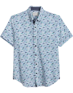 Con.Struct Slim Fit Short Sleeve Sport Shirt, Green & Blue Cars