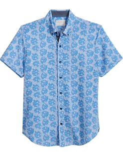 Con.Struct Slim Fit Short Sleeve Sport Shirt, Blue Palm Leaves & Pink Flamingos
