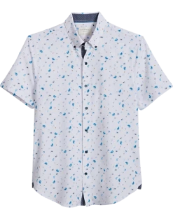 Con.Struct Slim Fit Short Sleeve Sport Shirt White & Blue Paisley