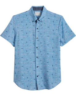 Con.Struct Slim Fit Short Sleeve Sport Shirt, Blue Chambray Sharks