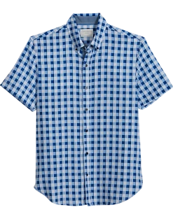 Con.Struct Slim Fit Short Sleeve Sport Shirt, White & Blue Gingham