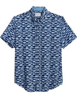 Con.Struct Slim Fit Short Sleeve Sport Shirt Navy & Blue Fish