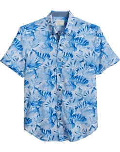 Con.Struct Slim Fit Short Sleeve Sport Shirt Blue Palm Leaf