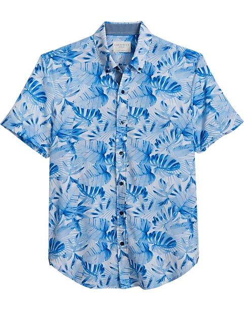 Con.Struct Slim Fit Short Sleeve Sport Shirt Blue Palm Leaf 1 Con.Struct Slim Fit Short Sleeve Sport Shirt Blue Palm Leaf