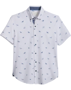 Con.Struct Slim Fit Short Sleeve Sport Shirt, White & Navy Dogs